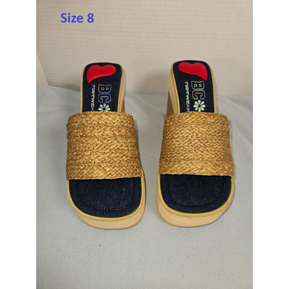 BC Footwear Platform Raffia Wedge Mules Y2K Retro Sandals Size 8